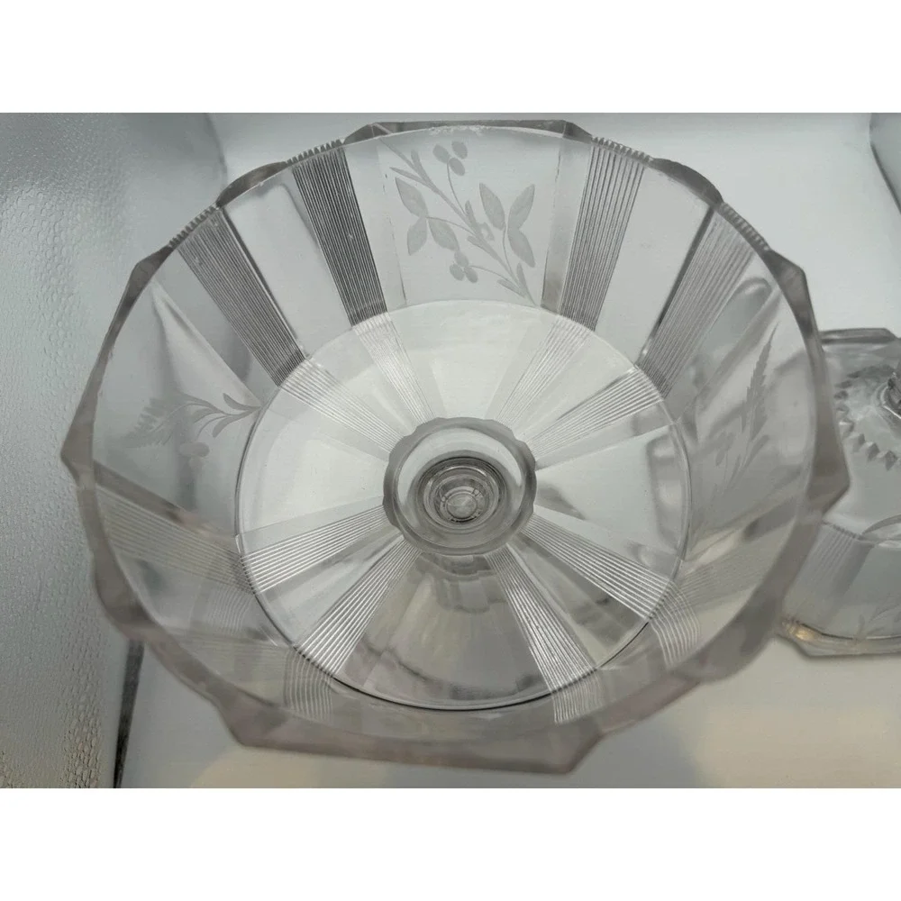 Antique EAPG Adams‎ & Co. Clear Ribbon #300 Covered Compote Floral Etched 1880s
